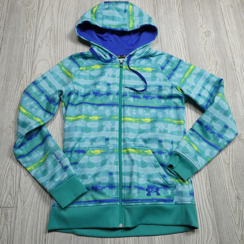 Under Armour Sweater Womens XS Green Blue Full Zip Hooded‎ Sweatshirt Hoodie